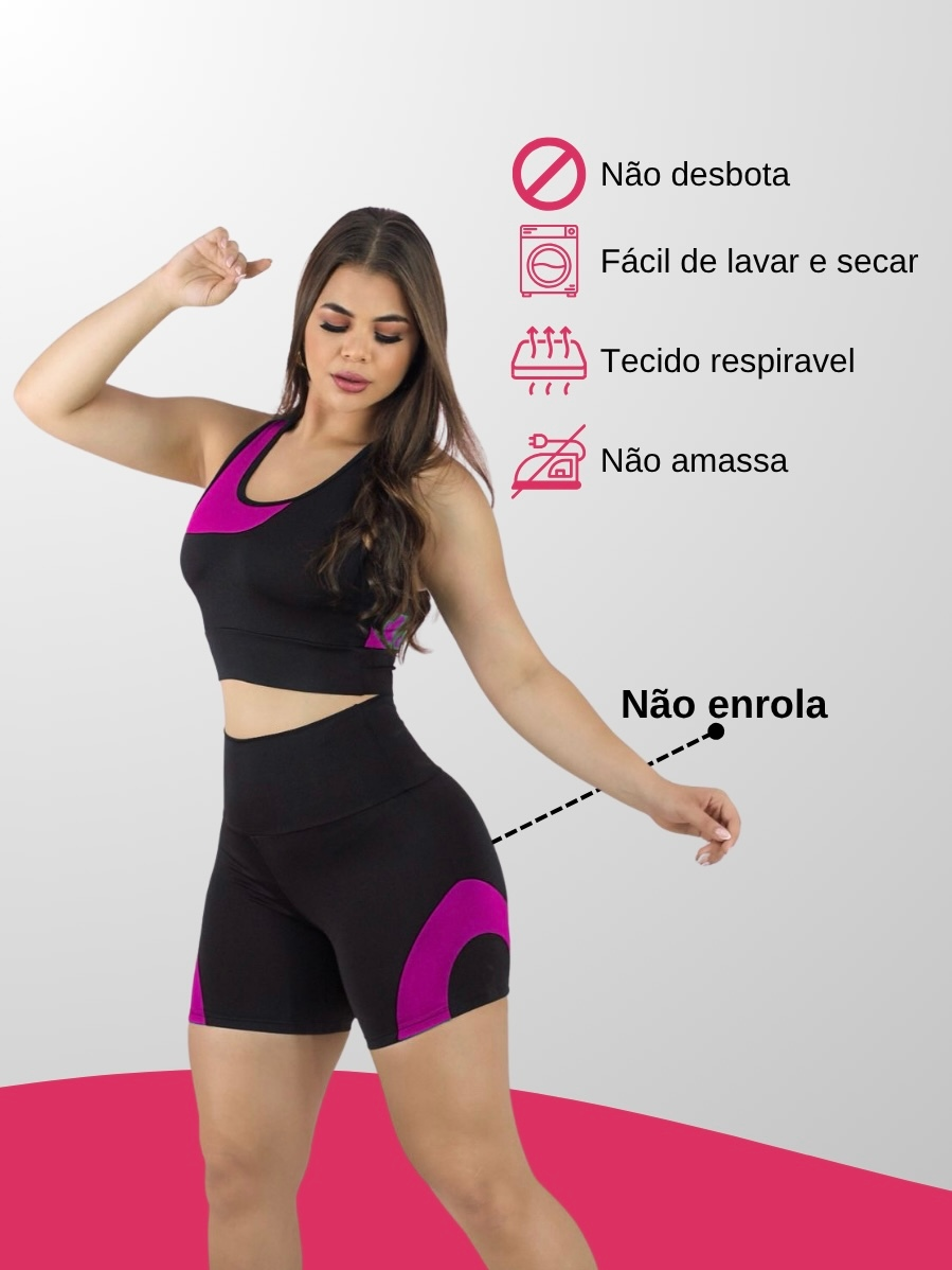 Kit 2 Conjuntos Academia Feminina – Top + Shot Cintura Alta e Modeladora