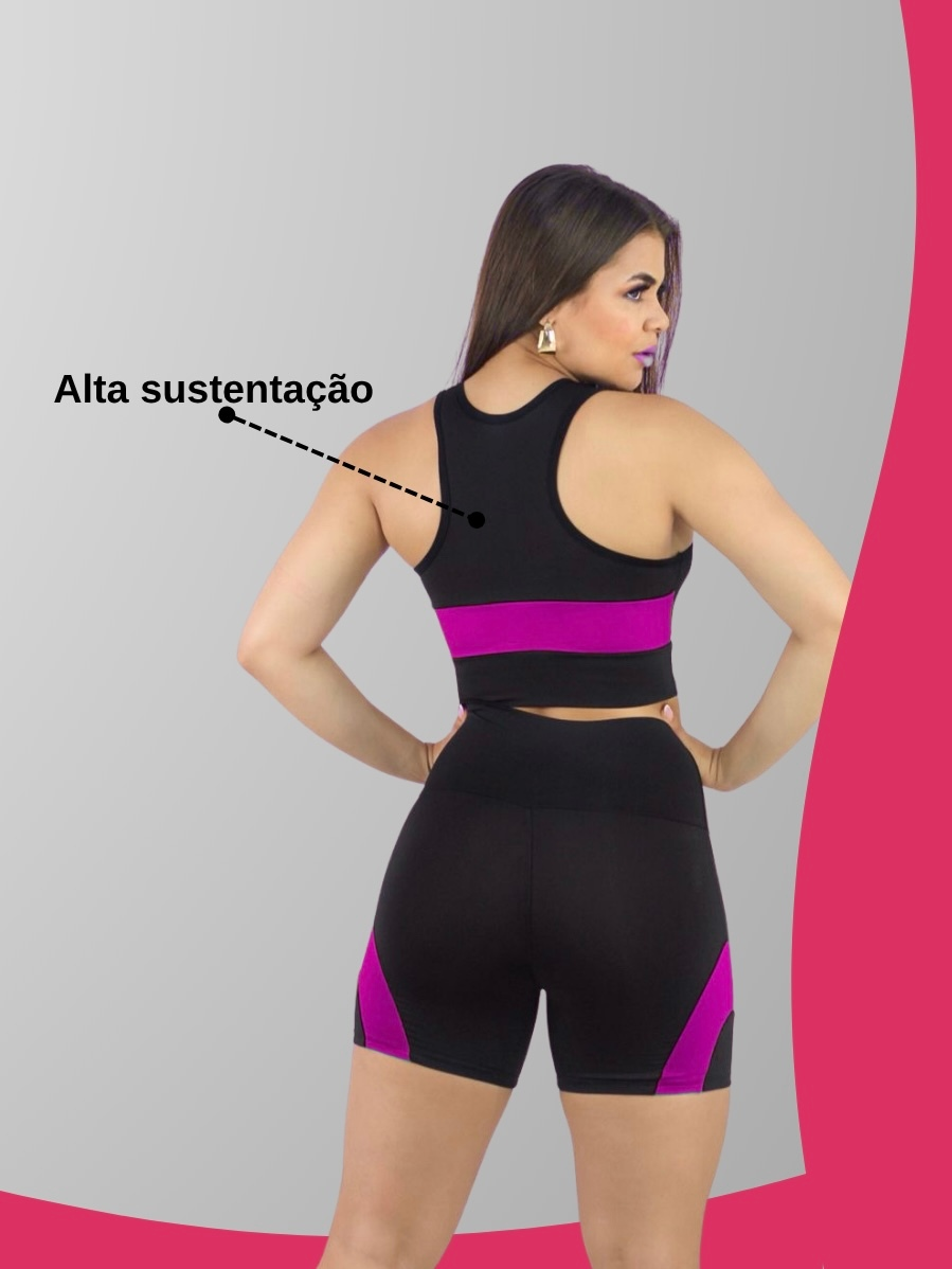 Kit 2 Conjuntos Academia Feminina – Top + Shot Cintura Alta e Modeladora