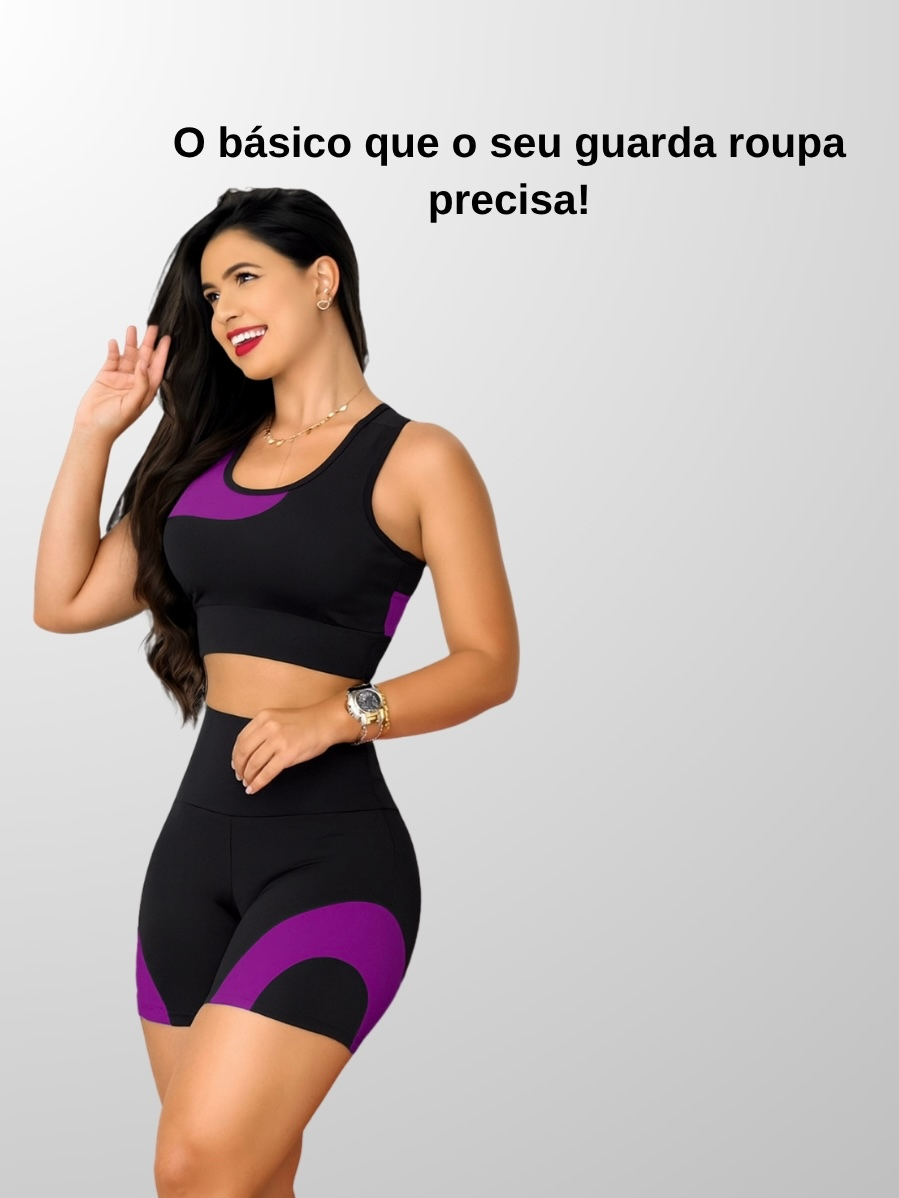 Kit 2 Conjuntos Academia Feminina – Top + Shot Cintura Alta e Modeladora