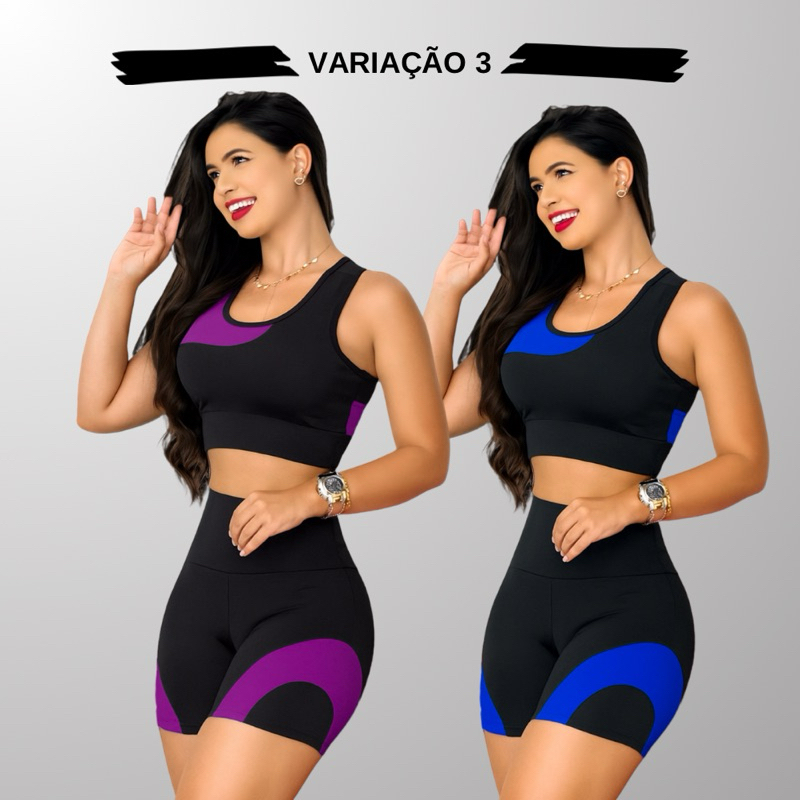 Kit 2 Conjuntos Academia Feminina – Top + Shot Cintura Alta e Modeladora