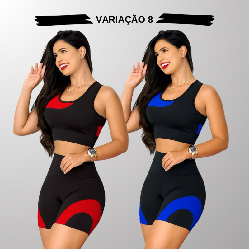 Kit 2 Conjuntos Academia Feminina – Top + Shot Cintura Alta e Modeladora