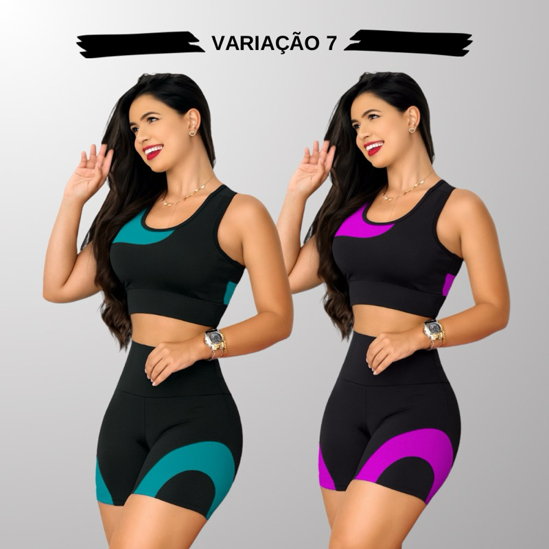 Kit 2 Conjuntos Academia Feminina – Top + Shot Cintura Alta e Modeladora