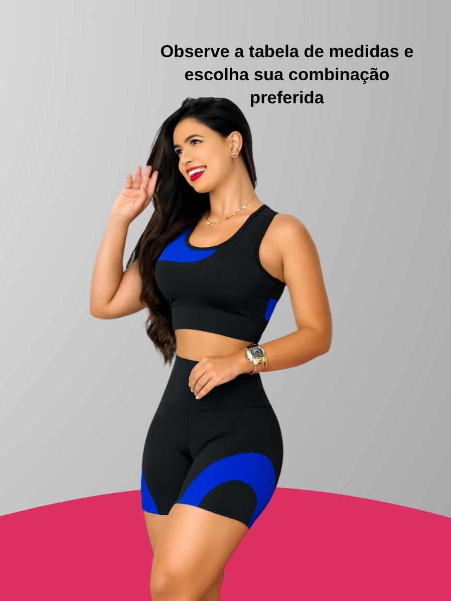 Kit 2 Conjuntos Academia Feminina – Top + Shot Cintura Alta e Modeladora