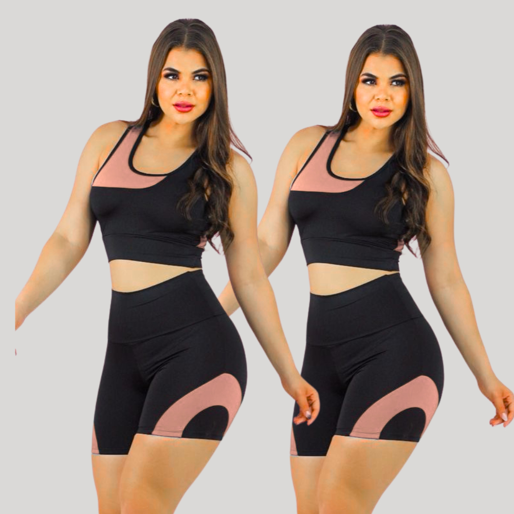 Kit 2 Conjuntos Academia Feminina – Top + Shot Cintura Alta e Modeladora