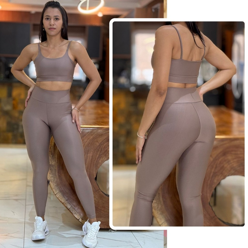 Conjunto Feminino de Academia Calça Legging + Top com Alta Compressão e Zero Transparência