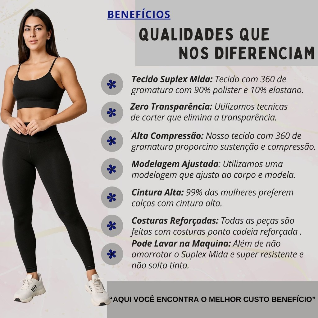 Conjunto Feminino de Academia Calça Legging + Top com Alta Compressão e Zero Transparência