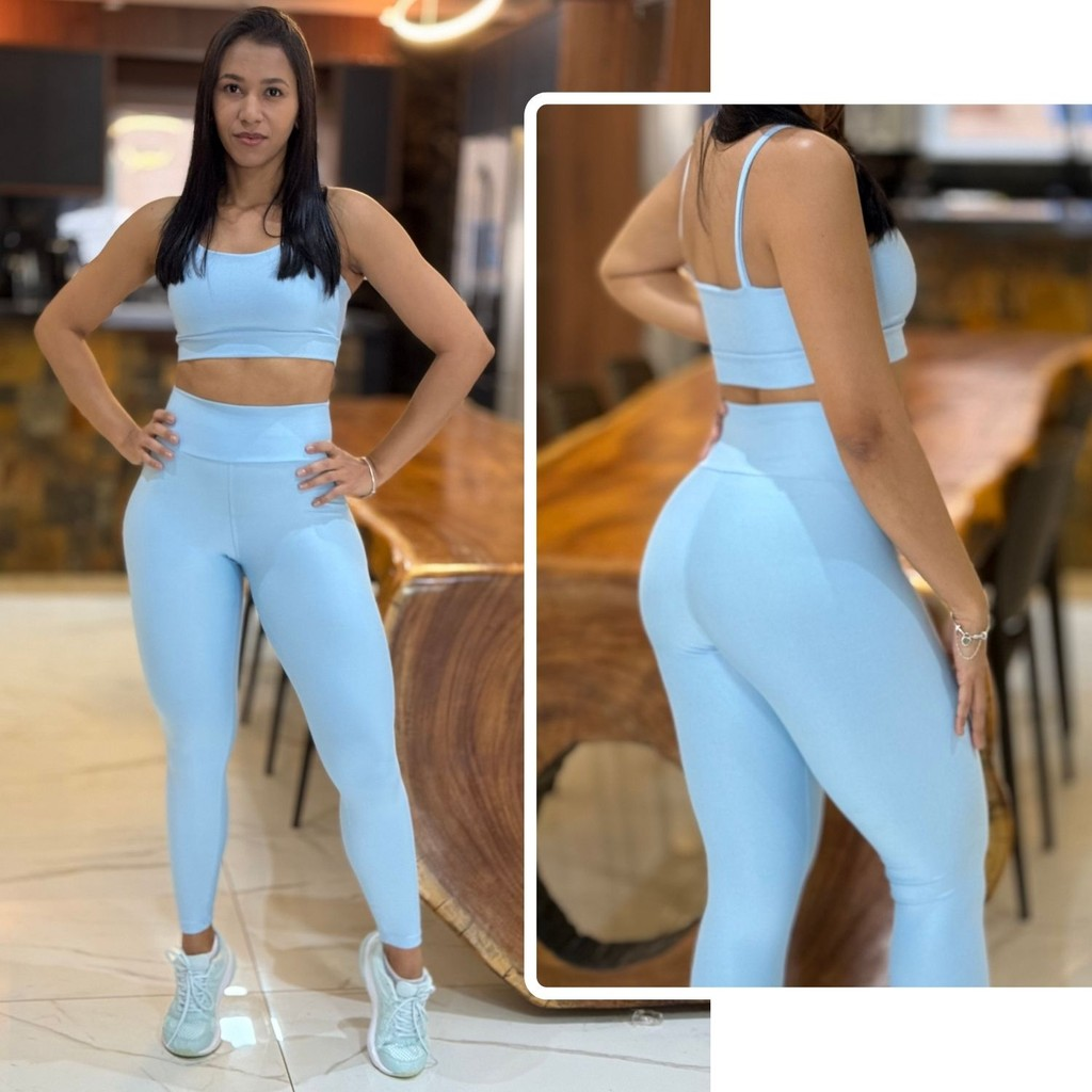 Conjunto Feminino de Academia Calça Legging + Top com Alta Compressão e Zero Transparência