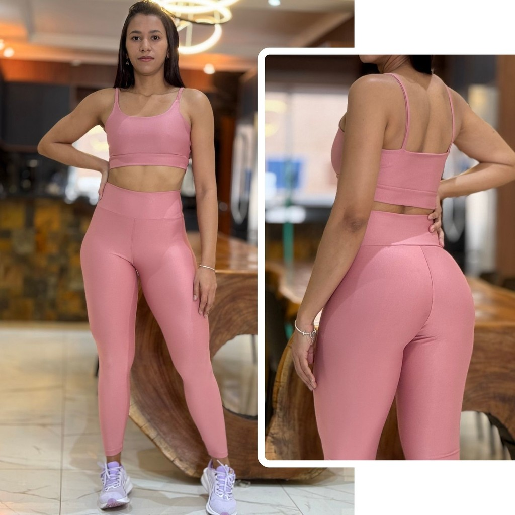 Conjunto Feminino de Academia Calça Legging + Top com Alta Compressão e Zero Transparência