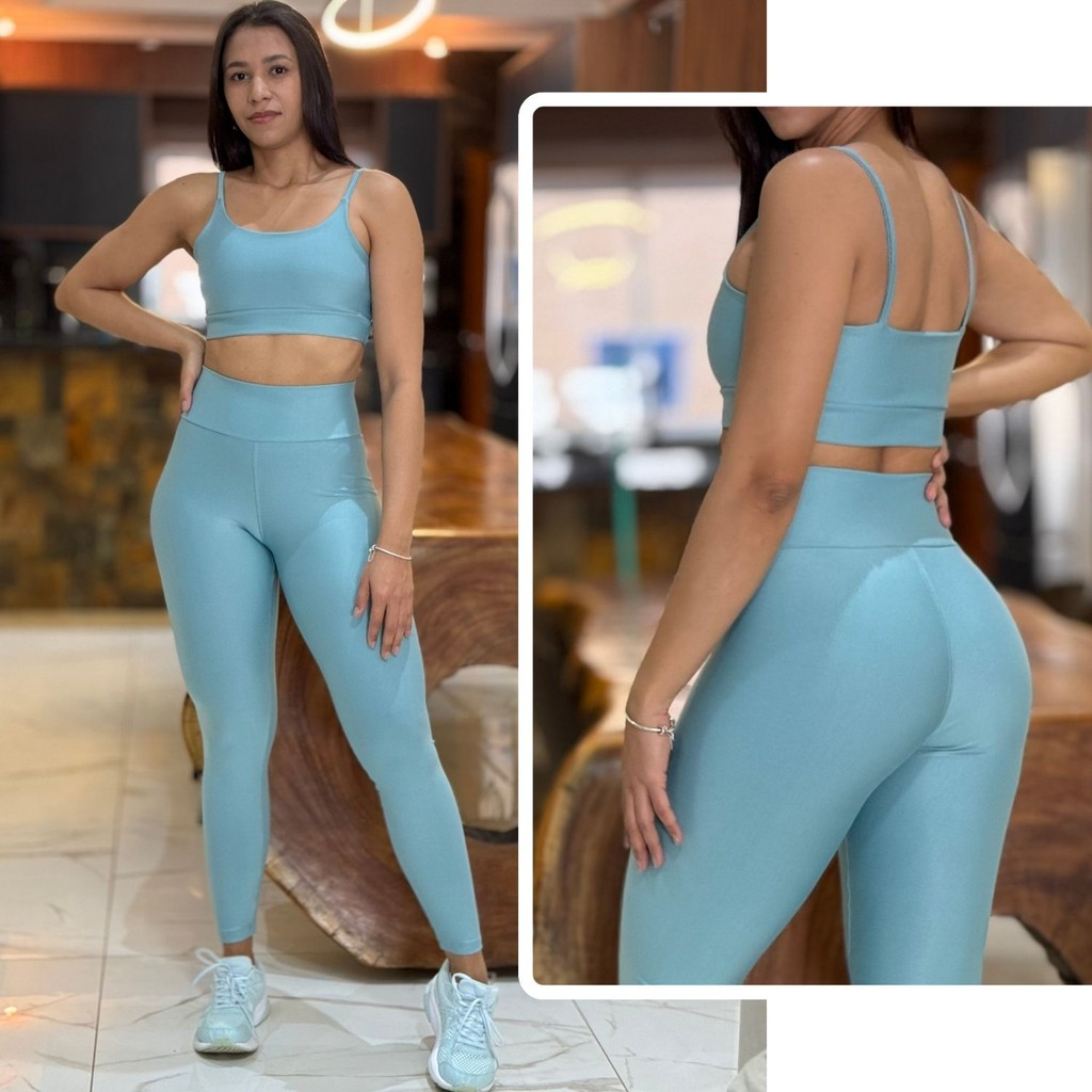 Conjunto Feminino de Academia Calça Legging + Top com Alta Compressão e Zero Transparência