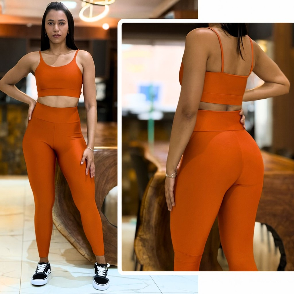 Conjunto Feminino de Academia Calça Legging + Top com Alta Compressão e Zero Transparência